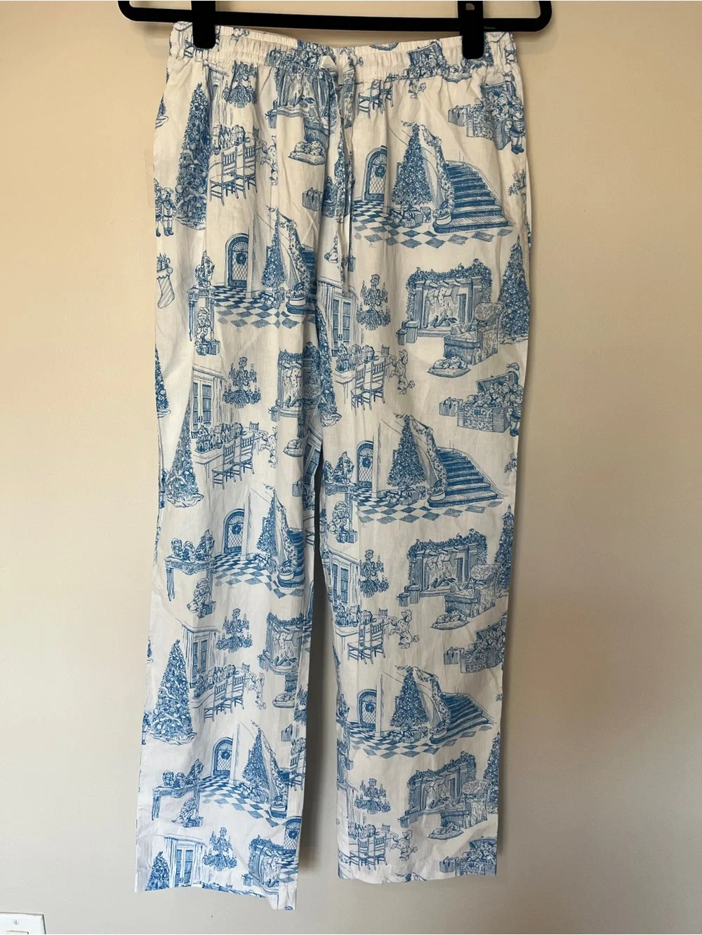 Printfresh x Kathy Hilton Holiday Toile Long Sleep Set Pajamas Blue White XS NWT